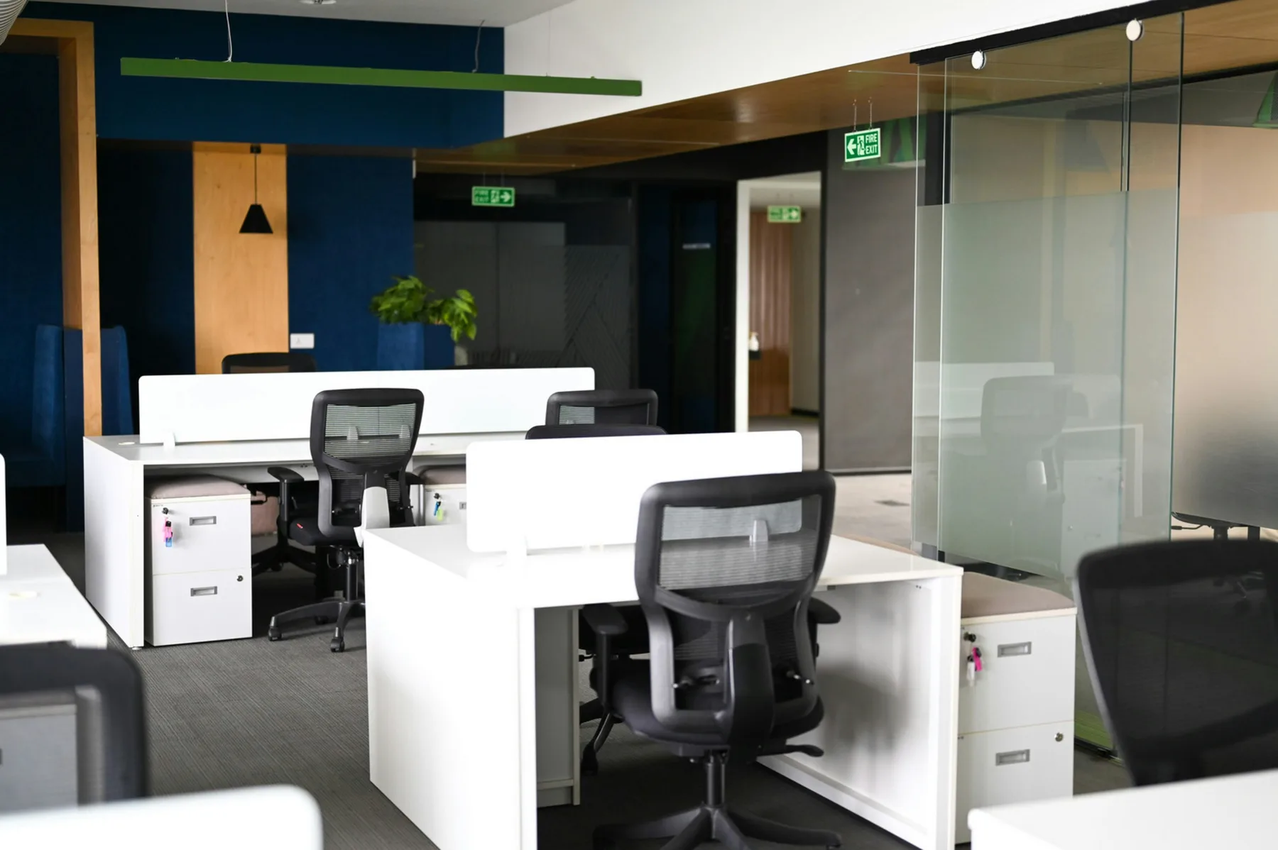 Dedicated workstations in a modern office